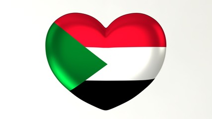 Heart-shaped flag 3D Illustration I love Sudan