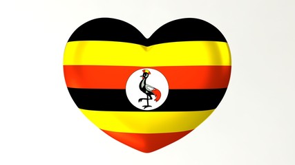 Heart-shaped flag 3D Illustration I love Uganda