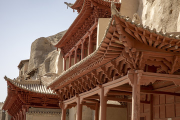 Pagoda details outside Mogao Grottoes, Dunhuang, Ganzu, China