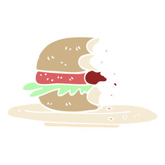 flat color illustration cartoon half eaten burger