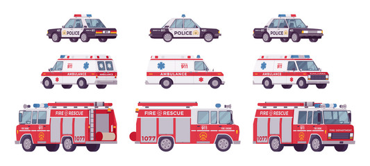 Police car, ambulance, fire truck set © andrew_rybalko