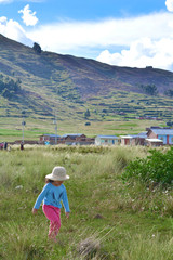 Fototapeta na wymiar Little latin girl walking in the countryside.