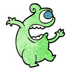 grunge textured illustration cartoon green alien