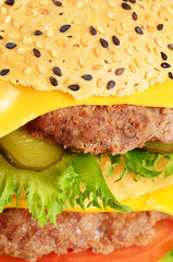 Hamburger with cutlet and cheese on white background