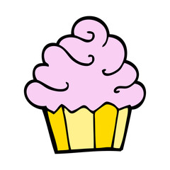 hand drawn doodle style cartoon cupcake
