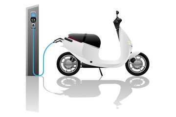 Electric scooter with charging station. Vector illustration EPS 10