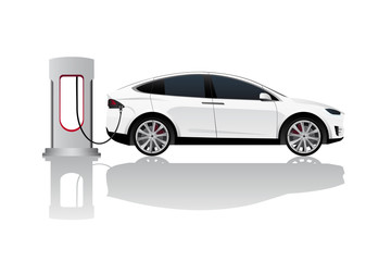 Electric car with charging station. Vector illustration EPS 10