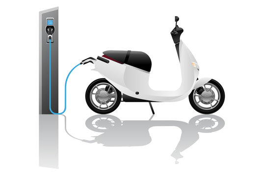 Fototapeta Electric scooter with charging station. Vector illustration EPS 10