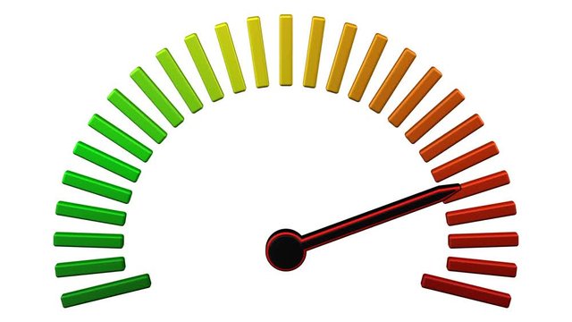 Escalation meter with black and red thin arrow. Loopable. Luma matte. 3D rendering.