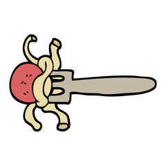 hand drawn doodle style cartoon meatball on fork
