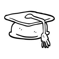 black and white cartoon graduation hat