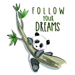 Hand drawn cute panda vector design for t shirt printing