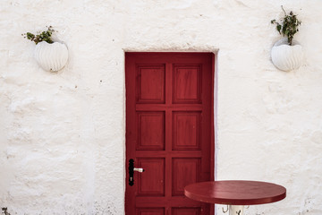 Fototapeta na wymiar Traditional Red Wooden Door in Bodrum, Turkey