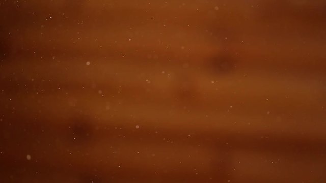Bokeh brown background. Microscopic blurry shiny particles of home dust flying slowly in air. Real time full hd video footage.