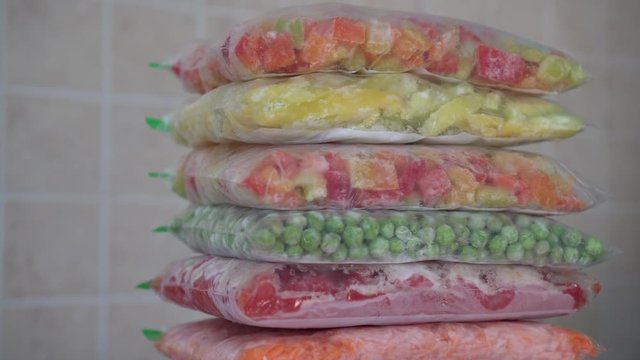 Frozen foods recipes vegetables in bags. Healthy freezer food and meals