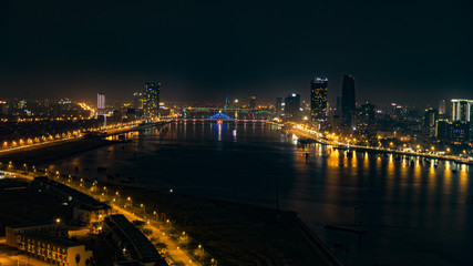 A view from the heights of the night city of Da Nang in Vietnam.