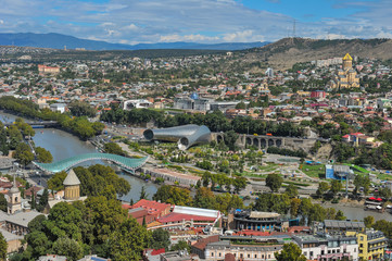 Fototapeta na wymiar Panorama view of Tbilisi – the capital of Georgia 