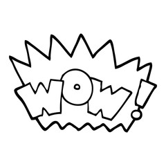 black and white cartoon word wow