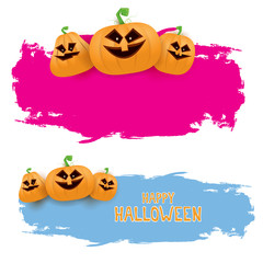 Halloween web pink grunge Banner or poster with Halloween scary pumpkins isolated on white background . Funky kids Halloween banner with space for greeting text or sale