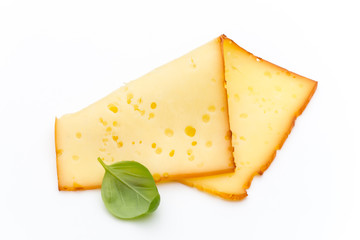 Cheese slices isolated on the white background.