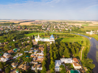 panorama of city Suzdal, Russia. Nativity Cathedral of Suzdal Kremlin view from above