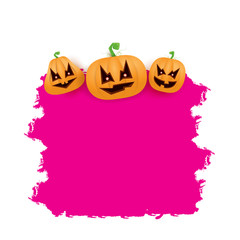 Halloween web pink grunge Banner or poster with Halloween scary pumpkins isolated on white background . Funky kids Halloween banner with space for greeting text or sale