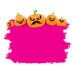 Halloween web pink grunge Banner or poster with Halloween scary pumpkins isolated on white background . Funky kids Halloween banner with space for greeting text or sale