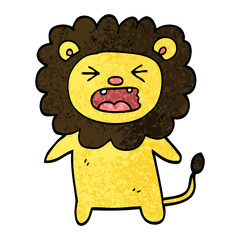 grunge textured illustration cartoon roaring lion