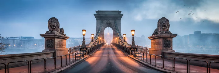 Poster Im Rahmen Kettenbrücke Panorama in Budapest, Ungarn © eyetronic