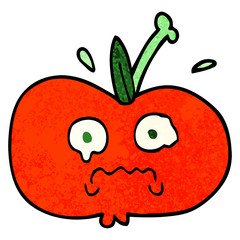 grunge textured illustration cartoon of a sad apple
