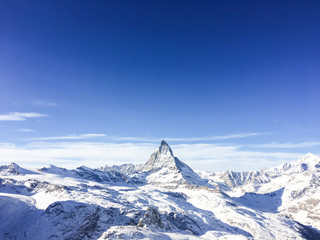 Fototapeta na wymiar Landscape and nature of Mountain Matterhorn in the morning with blue sky at Zermatt, Switzerland.