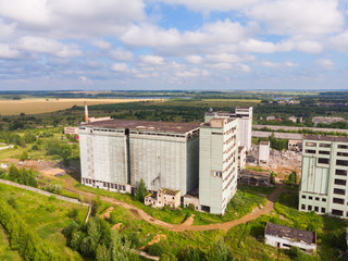 Fototapeta na wymiar A view from above to an abandoned grain elevator, Yaransk Russia.