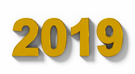 year 2019 golden 3d numbers with shadow isolated on white - orthogonal projection
