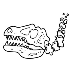 black and white cartoon dinosaur bones