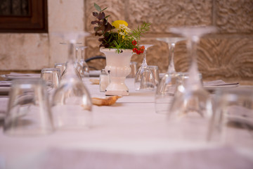 glasses on a restaurant table