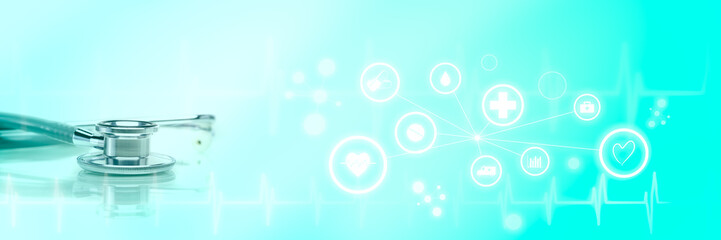 stethoscope with medical and health care icons