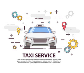 Taxi service. Car front view. Line art flat vector.