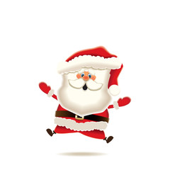 Santa Claus jumping up isolated on white background.New Year greeting card.Vector illustration.