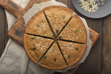 nut cake with cut piece top view