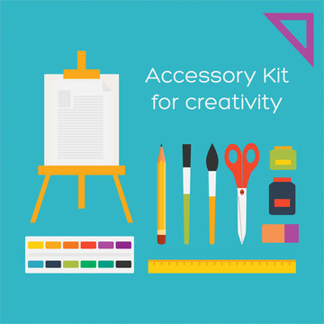 Vector flat style education art tools and school supplies : ease