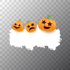 Halloween web white grunge cartoon Banner or poster with Halloween scary pumpkins isolated on transparent background . Funky kids Halloween banner with space for greeting text or sale