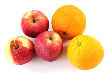 Apples and oranges with white background