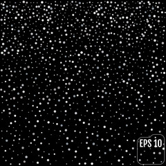 Abstract bright white shimmer glowing round particles vector background. Snowfall effect. Falling scatter shine tinsel light explosion. Celebration, holidays and party illustration