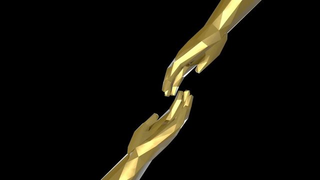 4 in 1. Indicative fingers of hands touch each other. Computer hand. Gold, glass, crystal, white material. The mowing of God. People pull hands to each other. Seamless loop.