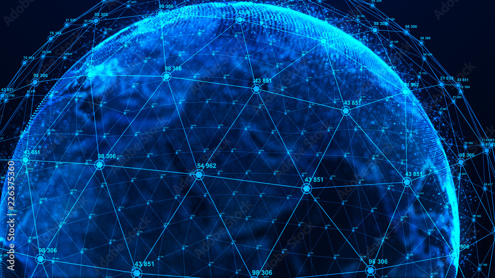 Aufkleber Global network concept. World map point. Global network planet Earth. 3D rendering.