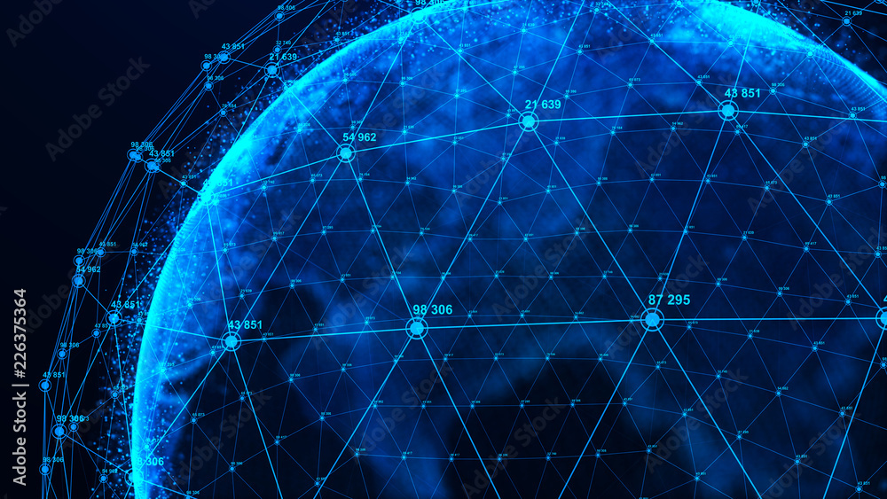 Aufkleber Global network concept. World map point. Global network planet Earth. 3D rendering.
