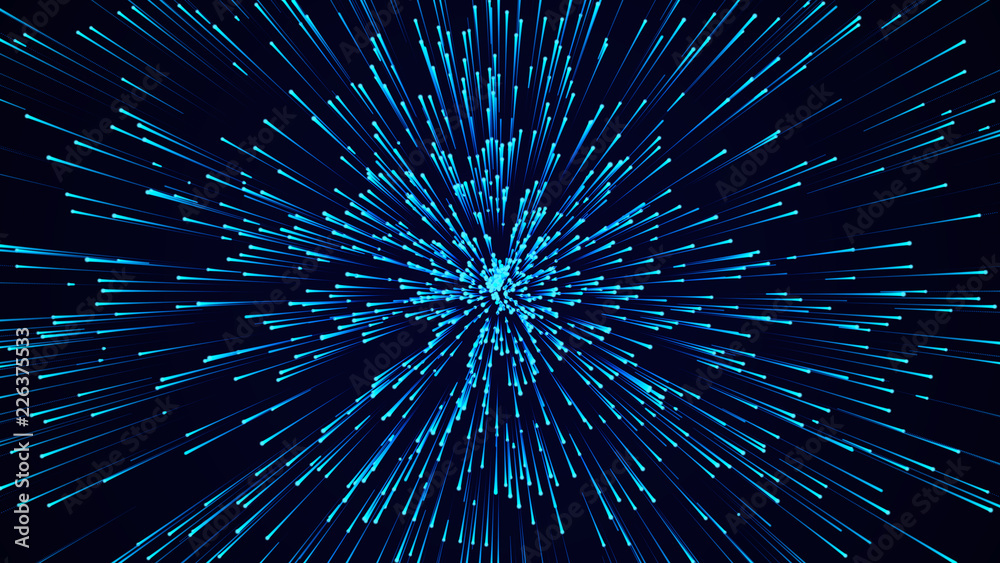 Aufkleber Abstract circular speed background. Starburst dynamic lines pattern. Abstract data flow background. 3D rendering.