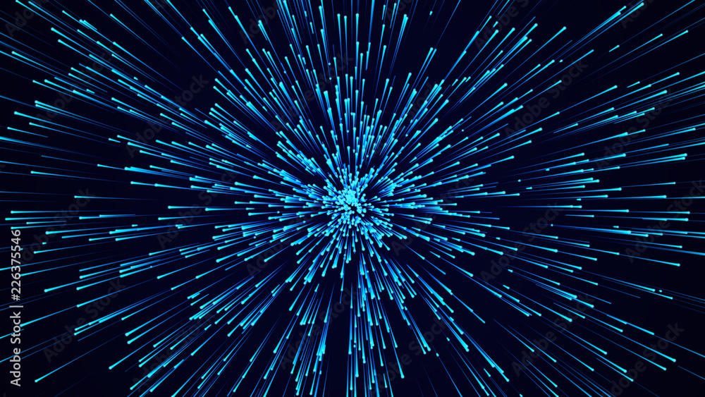 Aufkleber Abstract circular speed background. Starburst dynamic lines pattern. Abstract data flow background. 3D rendering.