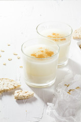 Protein source oat milk homemade product side view
