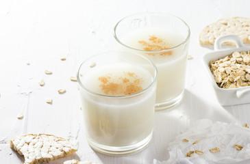 Protein source oat milk homemade product side view